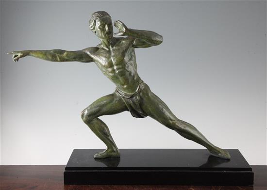 De Roncourt. A French Art Deco bronzed spelter figure of an athlete, H.18in.